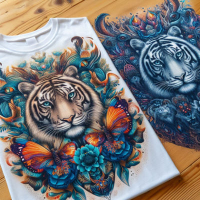 A vibrant animal-themed design printed on a t-shirt using custom DTF transfers, showcasing intricate details.