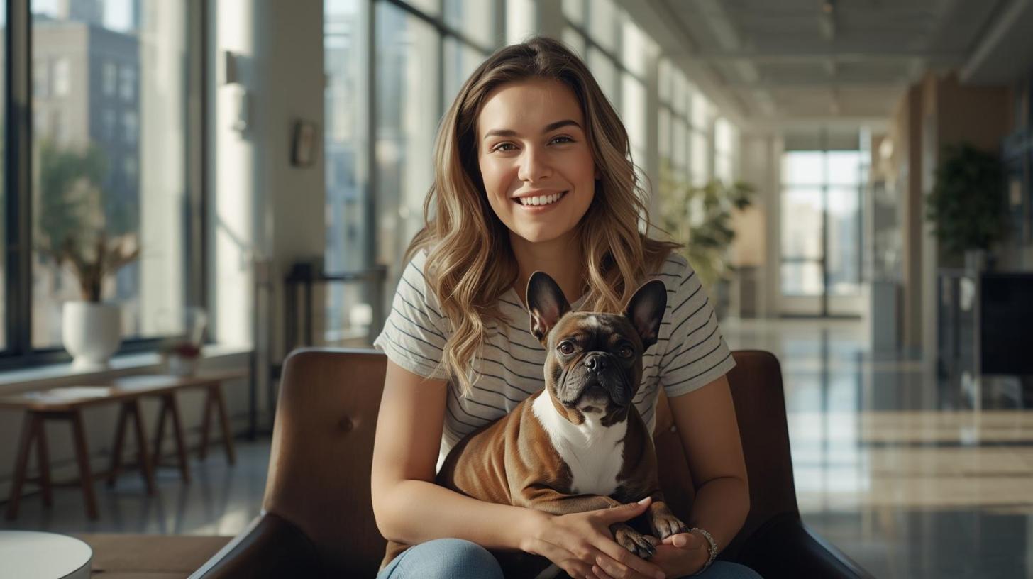 Relaxed apartment dog enjoys cleaner urban living inside bright modern residential building.